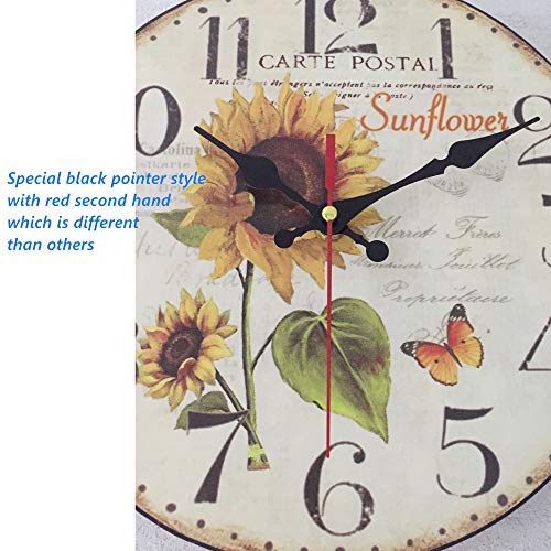 Qukueoy 12 Inch Sunflower Kitchen Wall Clock Rustic Farmhouse Clocks, Thick Wood Home Decor Clock For Bedroom, Office, Dinning Room, Silent Battery Operated (White) #TOP2