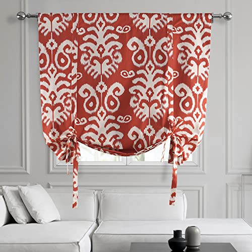 Image of HPD Half Price Drapes Room Darkening Tie Up Curtains 46 X 63 Inch Srilanka Printed Cotton Window Roll Up Balloon Curtain for Living Room, Kitchen PRTW-TUD38B-63 (1 Panel), Srilanka Rust