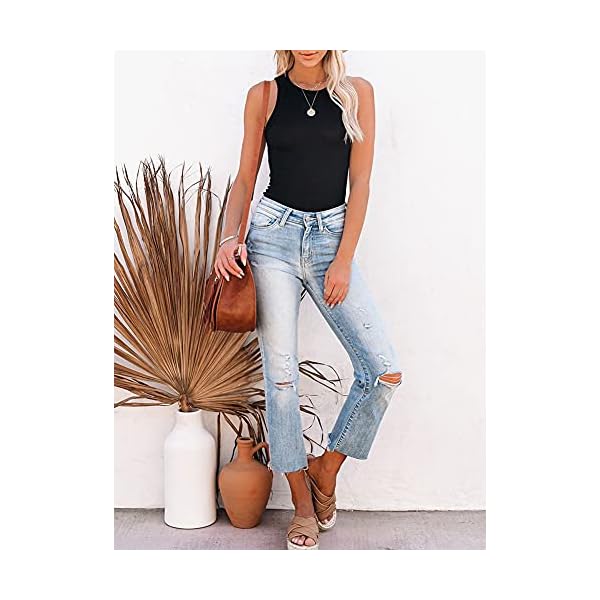 Fashion Bodysuit For Women Cute Sleeveless Halter High Neck Racerback Fitted Ribbed Knit Tank Tops Thong Leotard Bodysuits Black Medium