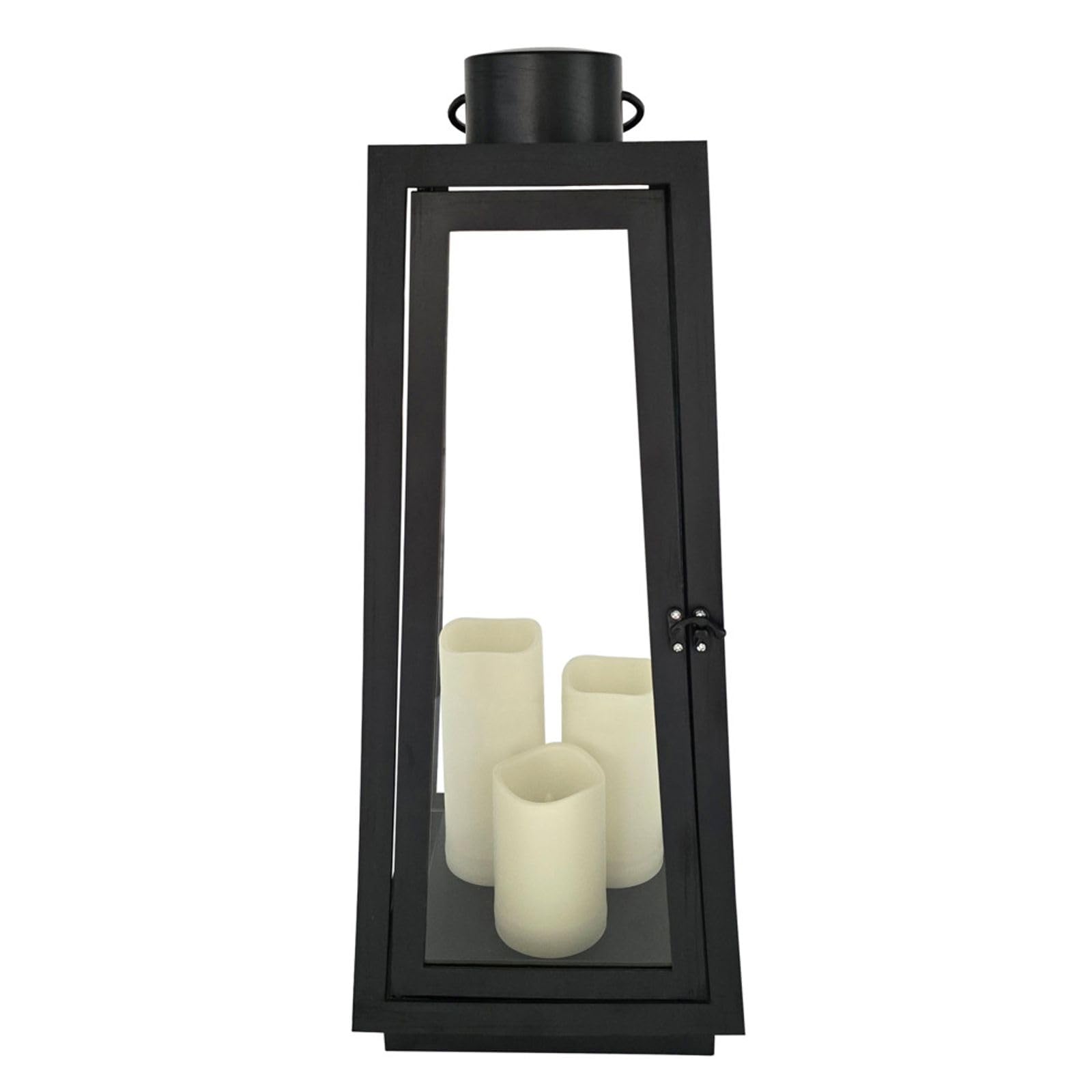 BURI Latarnia LED, 60 cm, czarna, metalowa, dekoracyjna, z 3 diodami LED o ciepłej białej barwie i timerem, do wnętrz, świecznik z otworem na drzwi i stylowa dekoracja mieszkania