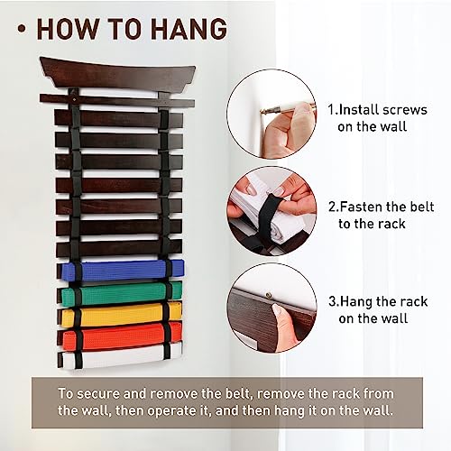 Winartton 12 Belts Karate Belt Display Rack With Stickers, Martial Arts Belt Display Holder, Taekwondo Belt Jiu Jitsu Belt Bjj Belt Display Hanging Holder For Kids And Adults Gifts #TOP3