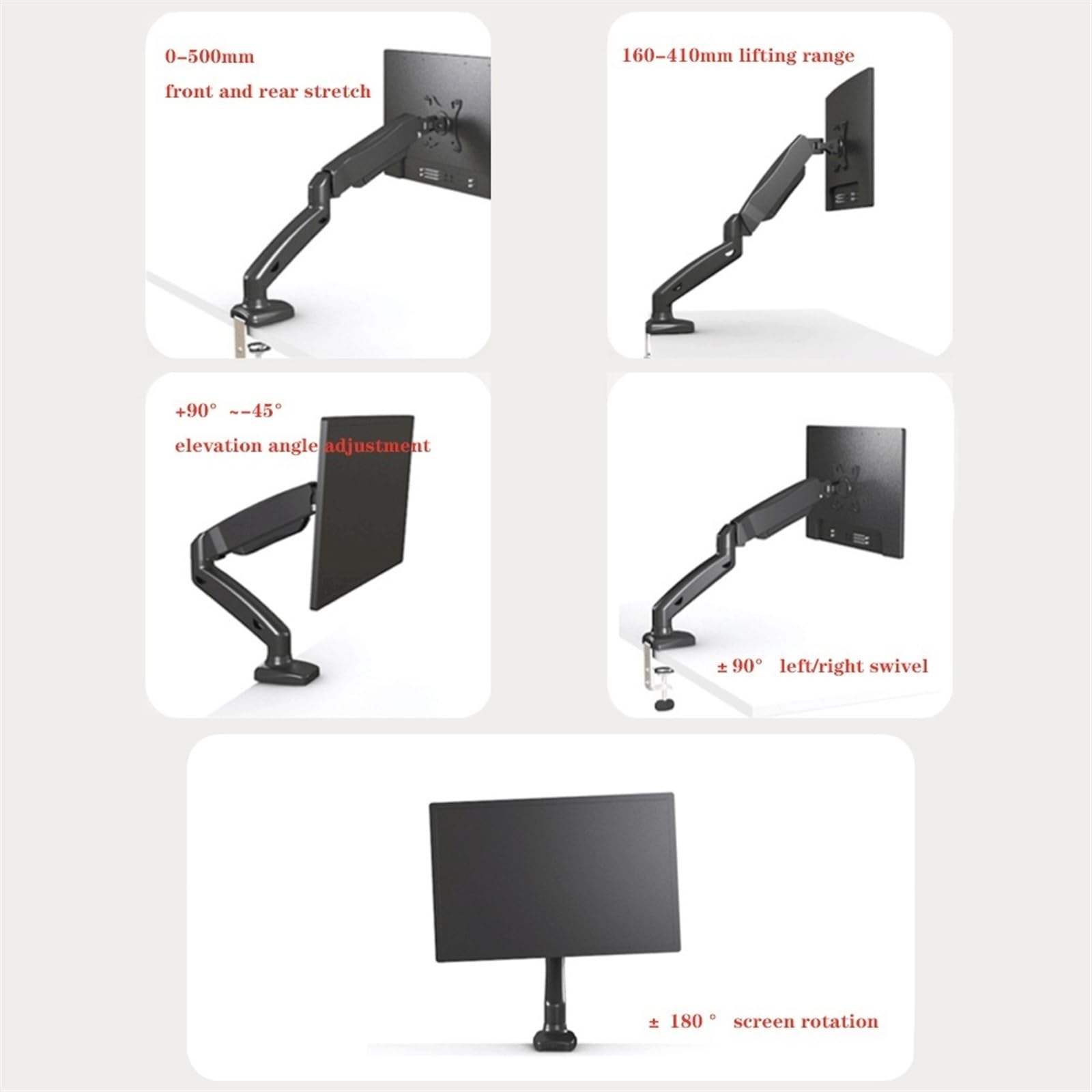 Braccio del supporto di visualizzazione Supporto for doppio monitor da 17"-32" for scrivania, supporto for doppio monitor con molla a gas regolabile, può sostenere fino a 19,8 libbre, con VESA 75/100