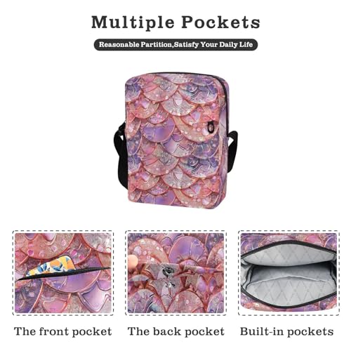 Crossbody Bag Pink Mermaid Scale Messenger Bag for Women Men Purse Shoulder Bag Satchel Bag with Adjustable Strap 214B29912