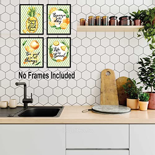 Kairne Fruit Kitchen Wall Art,Lemon Summer Decor Set Of 6(8X10Inch,Unframed) Yellow Pineapple Picture,Orange Painting,Inspirational Green,Zest Positive Poster For Classroom Modern Home Decor #TOP3