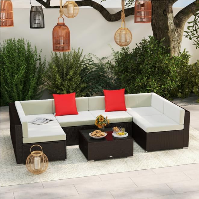 Family and friends enjoying outdoor sectional furniture set with coffee table for entertaining and conversation