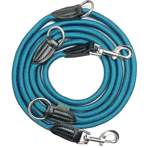 Leisegrün Hundeleine 3m verstellbar für große & mittelgroße Hunde | Paracord Führleine & Umhängeleine | Nylon Doppelleine mit 2 Karabiner | 3 Meter lang x 11 mm | Petrol Blau