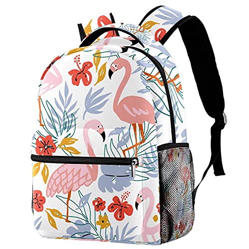 Sac à dos de voyage flamant rose avec porte-bouteille pour enfants