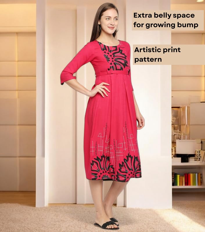 Image of DUMMY SHAPE Women's Rayon Anarkali Maternity Dress & Feeding Kurti with Zippers