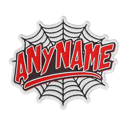 (New Update) Custom Spider Name Patch Personalized Cool Superhero Kids Boys Girls Iron On Sew On Hook & Loop Embroidery Patches for Trucker Hats Jeans Backpacks DIY Accessories Gift for Her Him