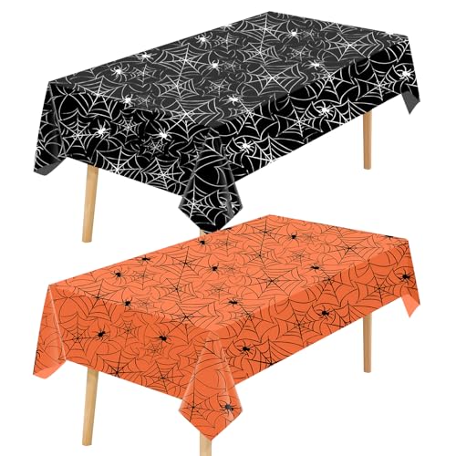TAIYOU 2 manteles de Halloween, decoración de mesa de Halloween, plástico, telaraña, rectangular, chimenea, mantel, decoración de Halloween, para salón, comedor, chimenea, fiesta, decoración en negro
