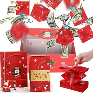 16 cajas de regalo sorpresa para dinero, caja emergente plegable con confeti, Navidad y cumpleaños 2025 (rojo)