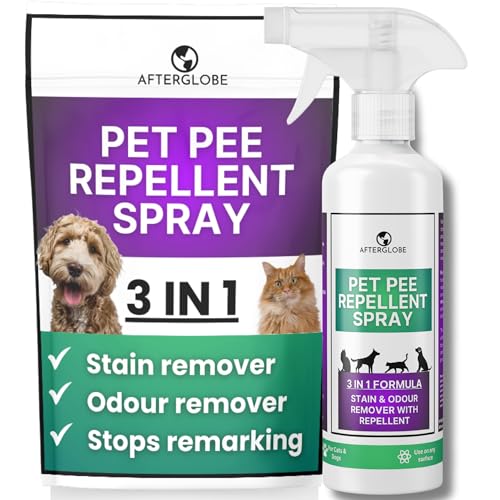 Afterglobe 3 in 1 Pet Urine Repellent, Enzyme Stain & Odour Remover, Urine Smell Neutraliser & Pet Carpet Cleaner, Works on any Surface, Stops Cats & Dogs Marking in House, Strong Cleaner for Cat Pee