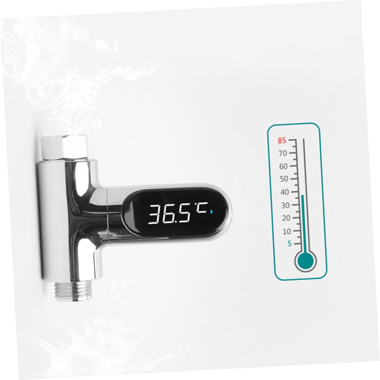 LED Display Wasserthermometer Dusche mit Drehbarem Wasserdichtem Bildschirm Präzisem Sensor Batteriefrei Einfache Installation Geeignet für Babywasser Silberfarben