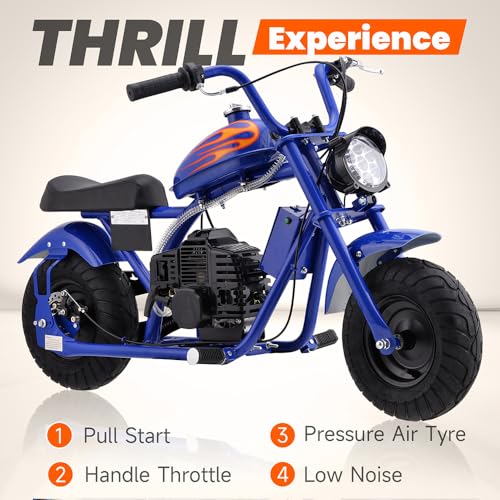 HOVER HEART Gas Mini Chopper Bike, DB004 Model 49.4 CC 2-Stroke Kids Dirt Bike with Big Headlight, Premium Tire, Metal Frame, Disc Brakes, Max Load 165Lbs, Up to 20Mph, EPA Approved (Blue) - Thumbnail 4
