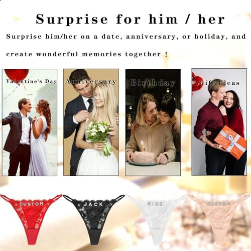 2-Pack Hand-sewn Personalized Thongs with Names on It, Custom Name Underwear Panties for Women Couples S to Plus Size4