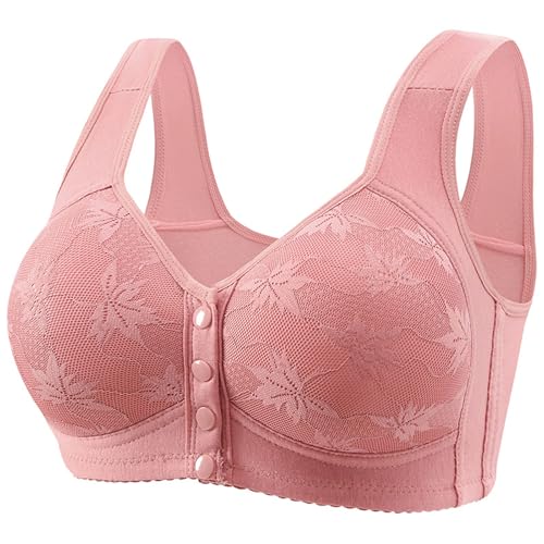 Maxtonser Cómodo brasier sin varillas para mujeres de mediana edad, tela de algodón suave, cierre de botón frontal, brasier push up