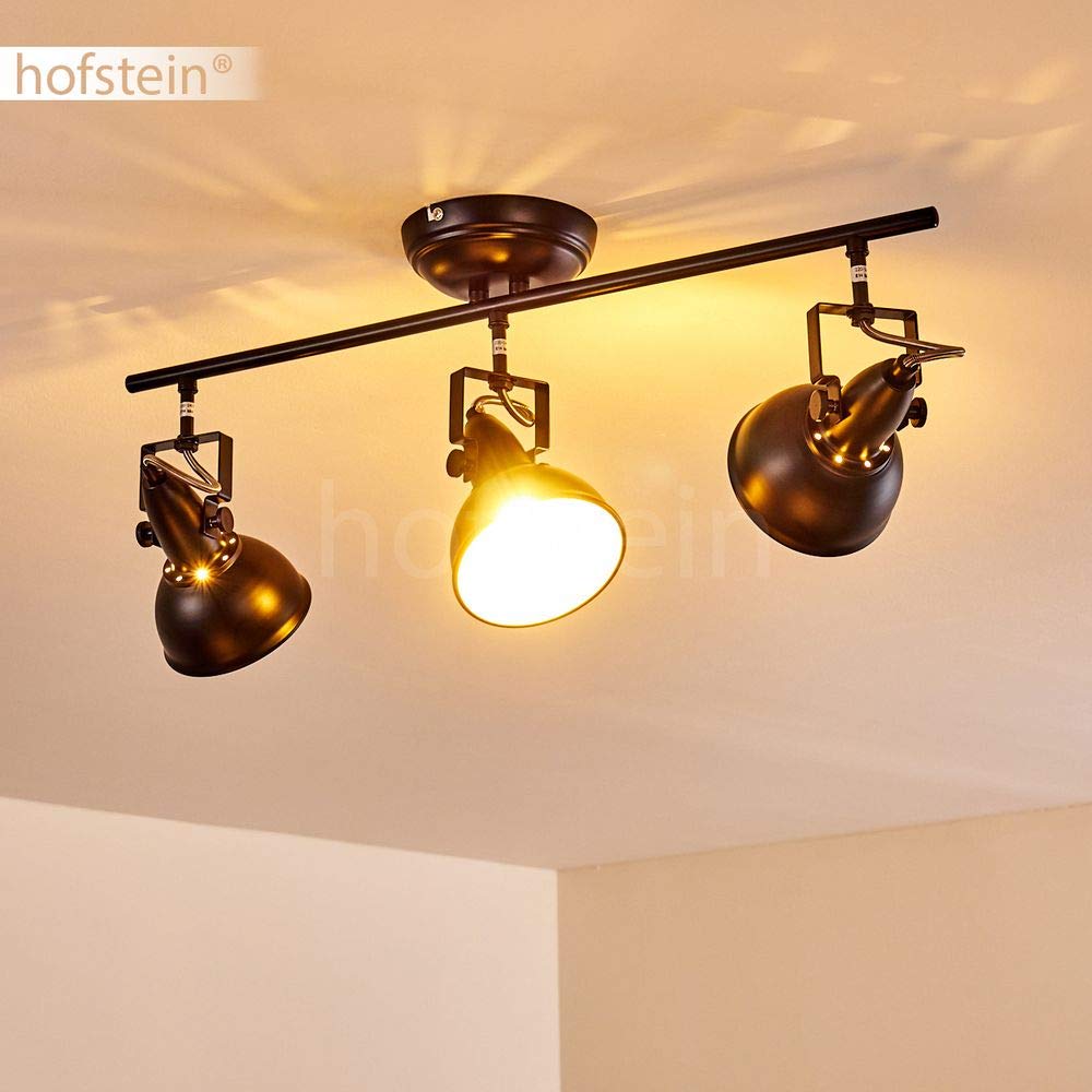 Lámpara de techo Tina, lámpara de techo metálica en negro/oro, 3 luces, con focos ajustables, casquillo 3 x E14, foco de diseño retro/vintage, sin bombilla(s)