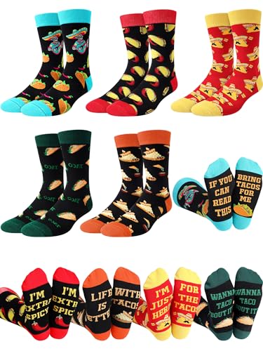 Halfchet 5 Pairs Taco Socks for Men and Women Funny Novelty Food Pattern Crew Socks Mexico Gift for Taco Lovers and Food Fans