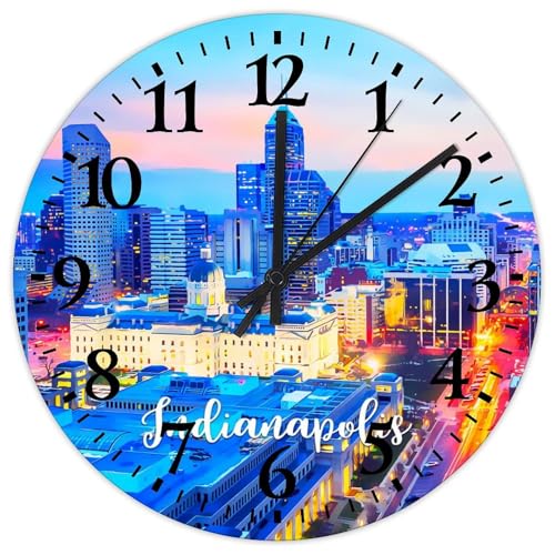 Silent Wall Clock Skyline Indianapolis Vintage 15