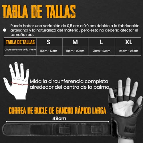 EVO Fitness Guantes MMA Hombres Mujeres Cuero Sparring Karate Grappling Muay Thai Guantes Entrenamiento De Artes Marciales UFC De Lucha En Jaula Boxeo Combat Deportes (Negro, L) - imagen 6