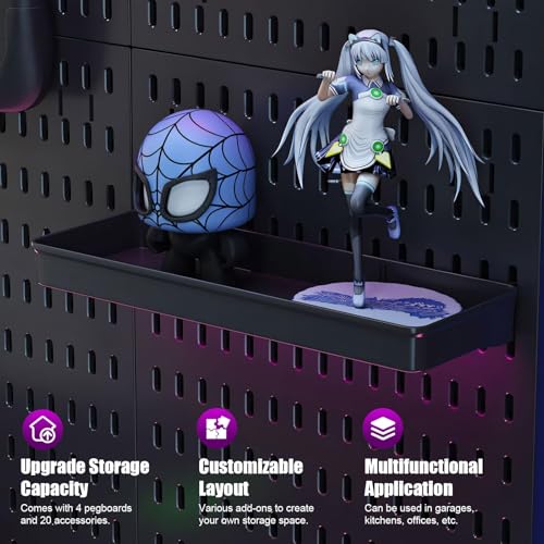 Easyhomie Stecktafel Set mit 4 Stecktafeln (42x30cm) + 20 Zubehör für Raumaufbewahrung, Organisation und Dekoration, Freie Kombination und Einfache Installation (Schwarz)