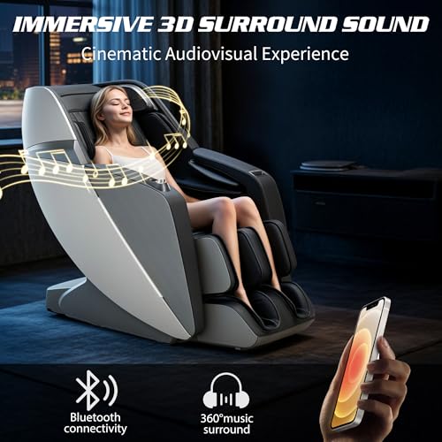 HealthRelife Business Class Massagesessel Ganzkörpermassage mit Körperscan Shiatsu Automatischer Wadenstützverlängerung und Wadenknetmassage (Schwarz-Grau)