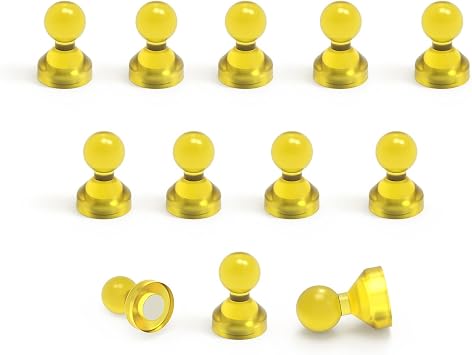 Magnetic Push Pins Powerful Push Pin Magnets for Fridge Whiteboards Calendars Maps in School & Office Pack of 12,Yellow