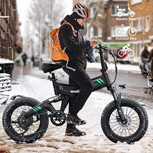 Wooken Electric Bike, 20'' Fat Tire Electric Bike For Adults, 500W Folding Electric Bike With 48V 10Ah Battery, Shimano 7 Speed Gears, Dual Shock Absorber, 20Mph Ebike For Commute Mountain Beach Snow #TOP6