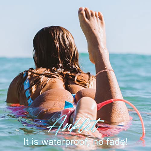Image of FOCALOOK 14K Gold Plated Anklets for Women Waterproof Plus Size Ankle Bracelet 8.5-10.5 Inch Adjustable Mariner /Figaro /Flat Snake /Cuban Link Chain Anklet Jewelry for Summer Beach Holiday
