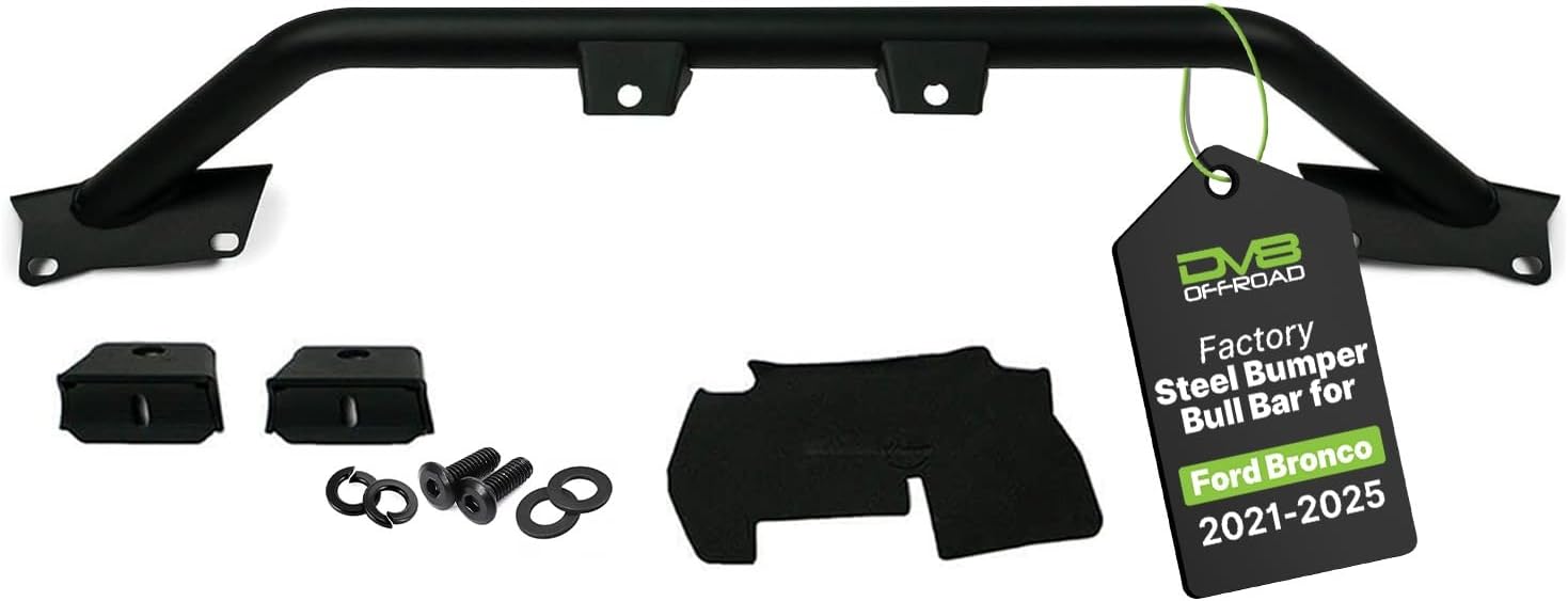 DV8 Offroad 2021-2026 Ford Bronco Bull Bar Push Guard, Fits OEM Modular Steel Bumper, Low Profile 1.5" Tubular Steel Front Bumper Guard, Micro-Texture Black Powder Coat