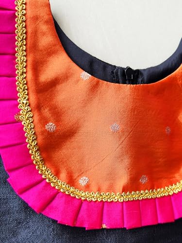 Image of Girls Designer Lehenga Choli Set Orange Rani Pink Readymade Pattu Pavadai Style Traditional Ethnic Dress for Baby Girls Kids Festive Wedding 3Months-8 Years