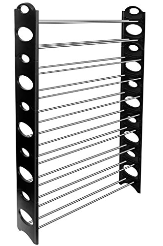 OxGord 50-Pair Shoe Rack Storage Organizer, 10-Tier High Quality Portable Wardrobe Closet Bench Tower Stackable, Adjustable Shelf - Strong Sturdy Space Saver Wont Weaken or Collapse - Black