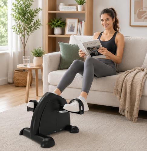 Image of Mini Exercise Bike Pedal Exerciser for Home & Office, Portable Under Desk Cycle Trainer for Arm & Leg Workout, Compact Fitness Pedal Machine, Non-Slip Pedals, Stable Base (Black)