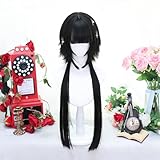 SCORRO Hime Cut Long Straight Black Layered Hair Lolita Bob Wig, Heat Resistant Synthetic Fiber, One Size (Adjustable), Anime Style Wig for Women Girls, Party Wig Halloween Daily Wigs