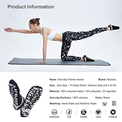 Image of Muezna Non Slip Yoga Socks for Women, Anti-Skid Pilates, Barre, Hospital Socks with Grips, Size 5-10
