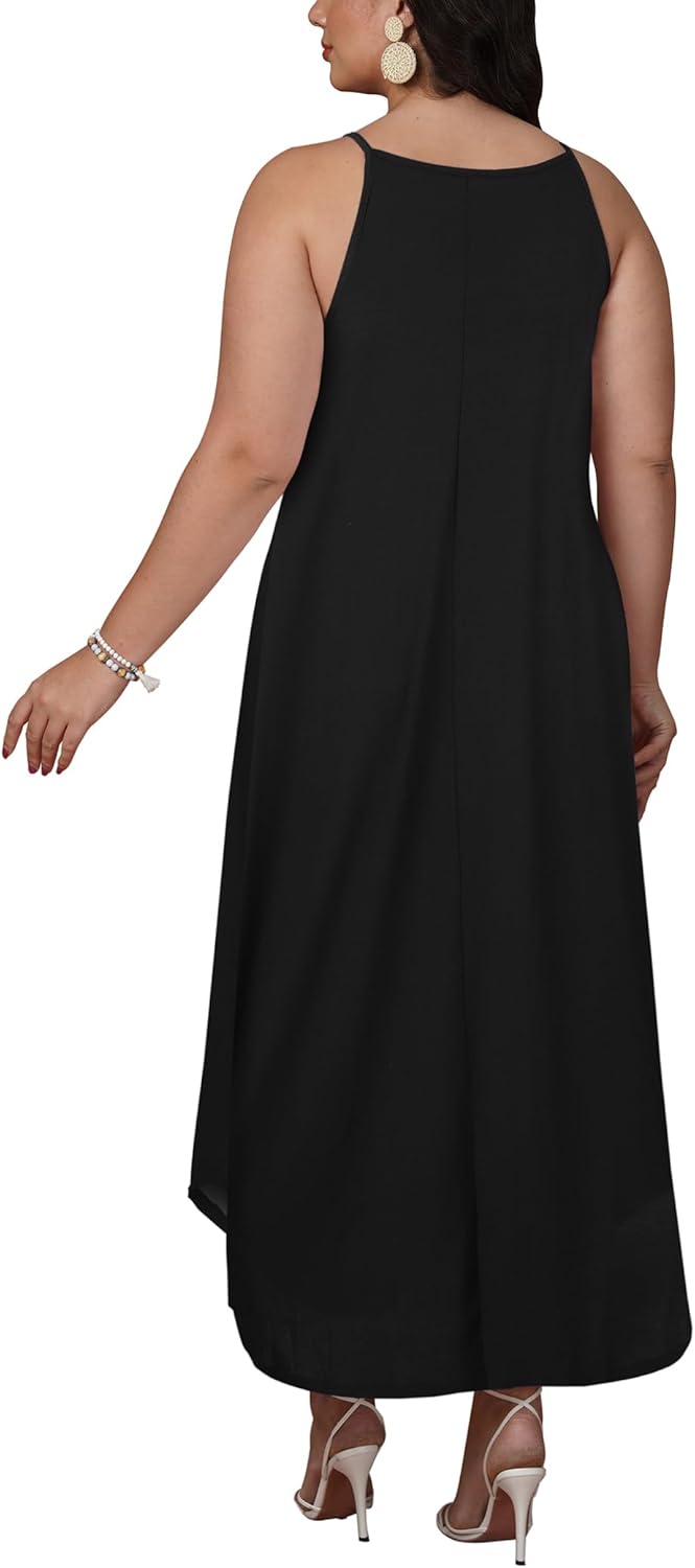 POGTMM Women's Plus Size Dresses Casual Summer Boho Sleeveless Maxi Dress Long Halter Side Slit Beach Sundress(1X-5X) - Image 7