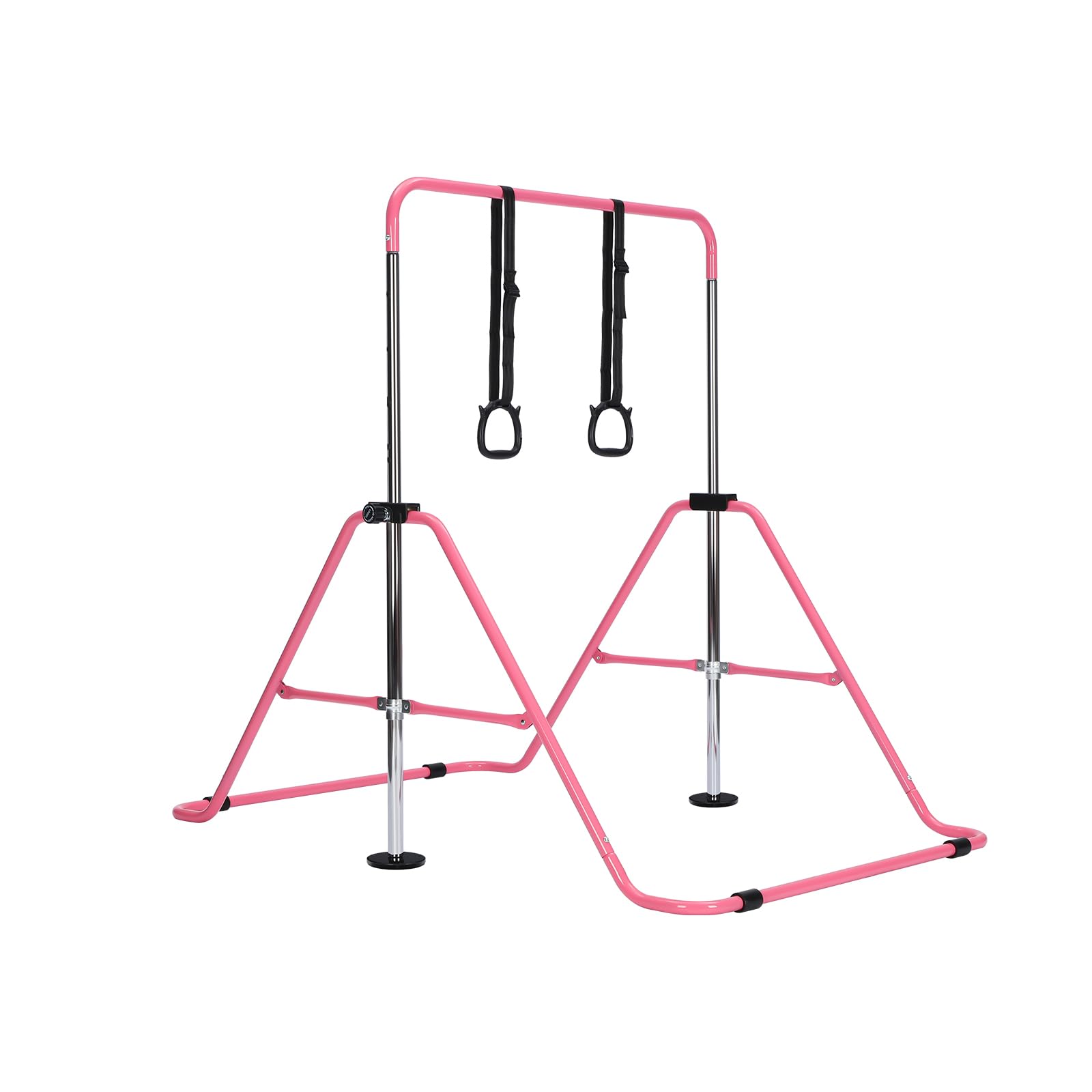LN COZY CORNER Foldable Gymnastics Bar for Kids - Adjustable Height Horizontal Kip Bar with Rings, Stable Steel Frame Gymnastics Equipment for Home Training, Indoor Kids Gym Playset(With Rings, Pink)