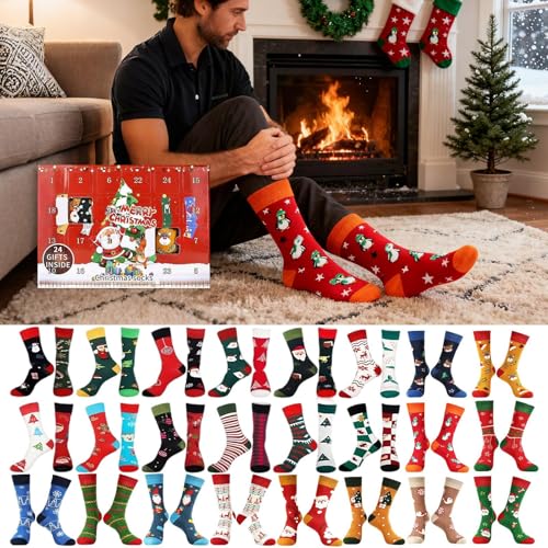 Calendario de adviento de calcetines de Navidad con 24 pares de algodon multicolor 3
