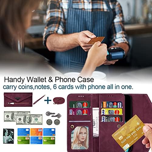 SUMOON iPhone 11 Zipper Wallet Case for Women/Men,Flip Purse Leather Folio Case with Card Holder Coin Pouch Stand Shoulder & Hand Strap Crossbody Phone Case Purse Shockproof Folding Cover RED