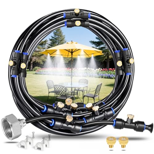 Misting Cooling System 52FT with 18 Brass Nozzles & Adapter