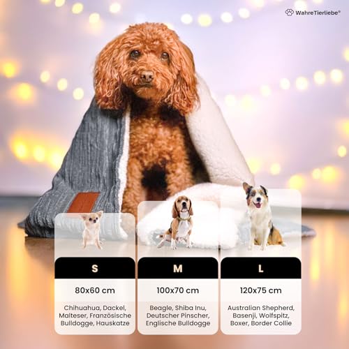 WahreTierliebe® Cozy Kuscheldecke für Hunde, Waschbar & Pflegeleicht - Idealer Überzug fürs Hundebett, Sofa, Auto & Möbel - Warmes, doppelseitiges Design