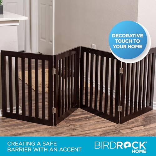 INTERNET'S BEST Dog Gate Indoor Freestanding Pet Barrier, Folding Wood Dog Fence, Extra Wide Doorway Puppy Gate, Indoor Animal Privacy Panel, Wooden Cat Fence - 4 Panel - 24", Espresso by Internet's Best - Used condition - Image 4