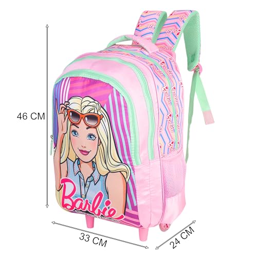 Image of Barbie School Bag 18 Inch Trolley Bag for Girls Large Rolling Backpack with Wheels & Trolley Handle