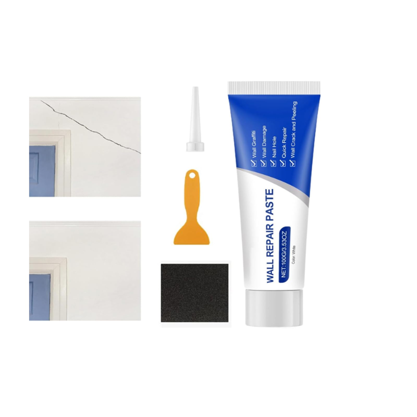 Wall Repair Kit, Wall Filler Ready Mixed for Holes & Cracks,Wall Repair paste,Plaster White Dry Wall Repair Kits, Easy Use Mending Agent & Gap Filler for Home and Apartment,100g