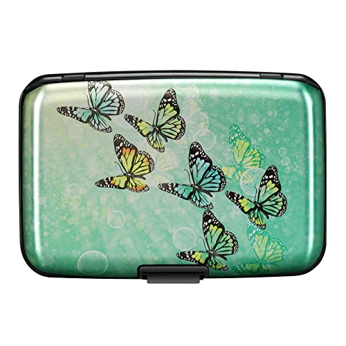Image of Elfish Mini RFID Aluminum Wallet Credit Cards Holder Business Card Case Metal ID Case for Men Women, Fly Butterfly