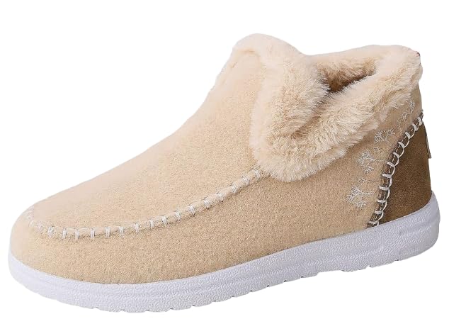 Womens Winter Flat Fluffy Snow Boots Warm Faux Fur Lining Anti-Slip Slip on Loafer Casual Outdoor Plush Short