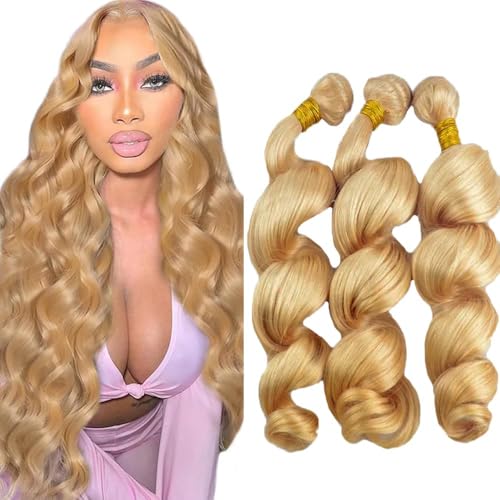 Extensiones de cabello ondulado brasileño para lucir una melena rubia de 32 pulgadas