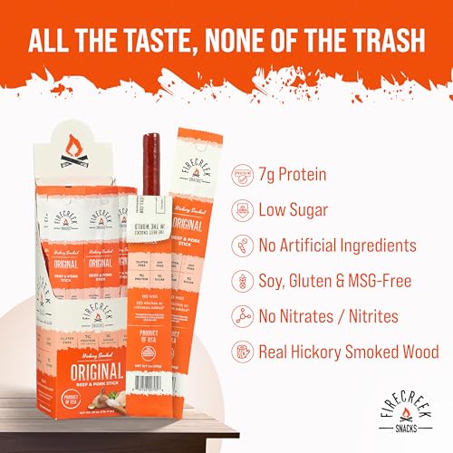 FireCreek Snacks Original Beef Sticks, Hickory Smoked, 7G Protein, 20 Pack - image 4