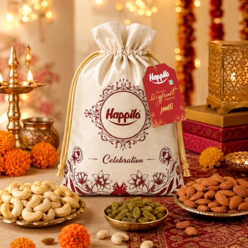 Happilo Dry Fruit Gifitng Potli 200g, Almonds, Cashews, Raisins