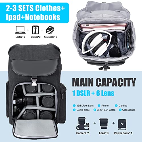 Mochila para cámara de lona Cwatcun con diseño impermeable elegante para cámaras réflex y mirrorless 2